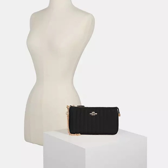 Coach 2956 Large Linear Puff Quilting Wristlet Wallet Black Napa Smooth Leather - Picture 2 of 10